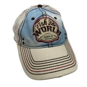 New Angler & Hunter Fishing Hat Distressed Cream Mesh Back OSFM